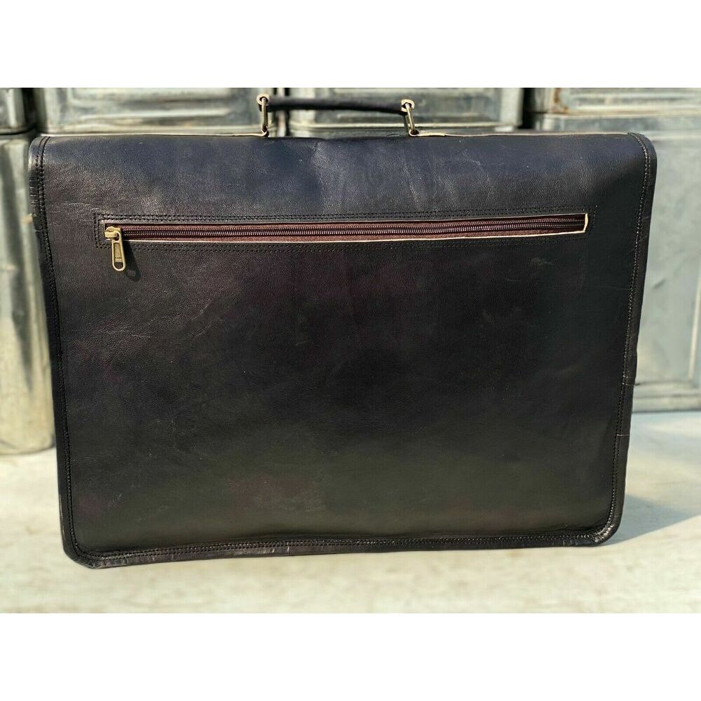 Кожаный портфель-портфель-сумка для ноутбука (18 ) Мужская цельнозерновая потертая вещь — фото 8