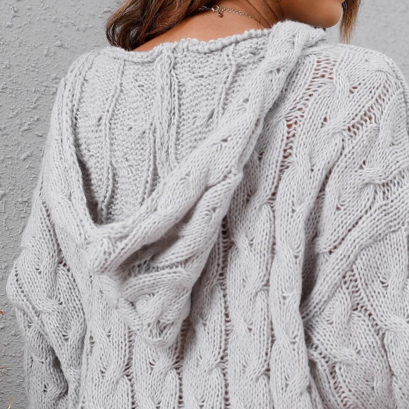TIFICY Women's Fashion Casual Fall Winter Solid Color Print Long Sleeve Hooded Sweaters