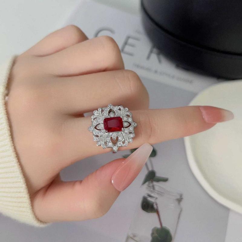 Hollow Gemstone Set: Ruby Ring, Necklace & Earrings for Women