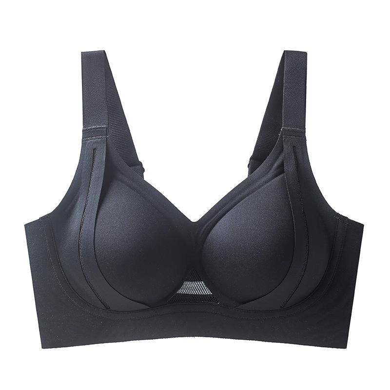 Gray Wireless Support Bra with Mesh Cutout and Wide Straps