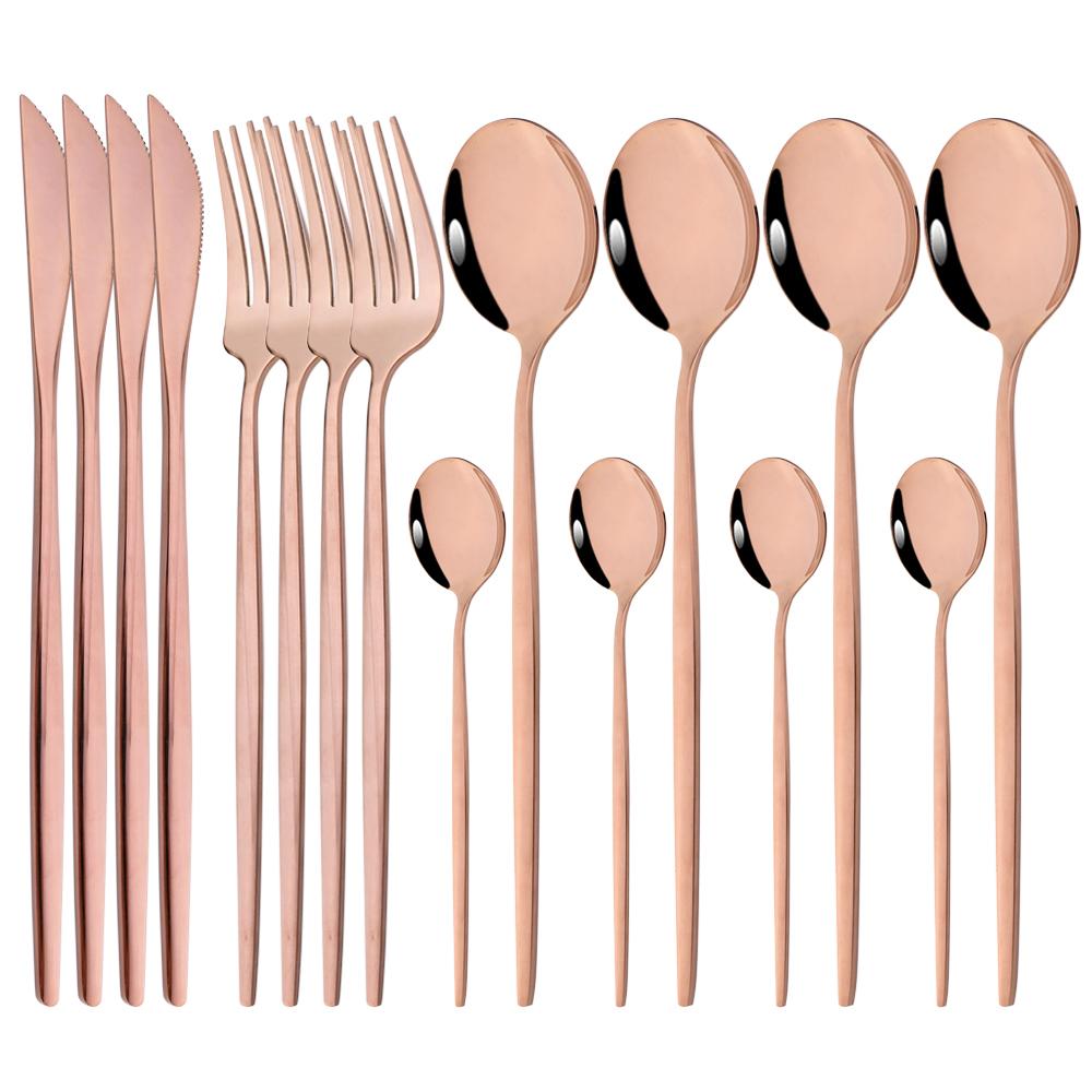 16Pcs Dinnerware Knife Fork Coffee Spoon Cutlery Set  Flatware Stainless Mint Green Gold Steel Silverware Tableware Set