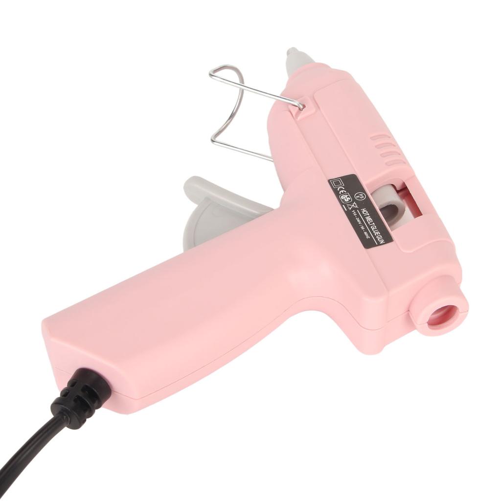 Hot Melt Glue Machine 20W Mini DIY Hot Glue Tool with 50 7mm Glue Sticks for Home School 110‑240V Pink EU Plug