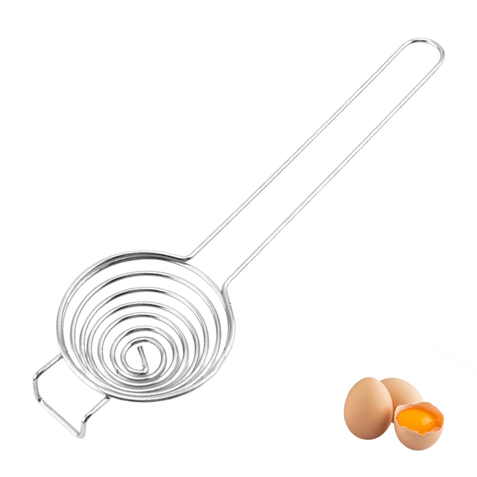 Сепаратор для яиц с длинной ручкой Фильтр для желтка Яйцеотделитель из нержавеющей стали Сито для белка и желтка Яйцеделитель Кухонный инструмент Инструмент для выпечки серебряный