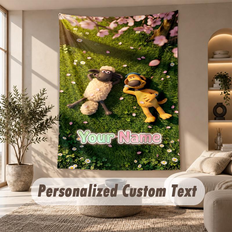 Shaun the Sheep Tapestry, Personalized Custom Text, Wall Hanging Tapestry For Living Room Home Wall Decor