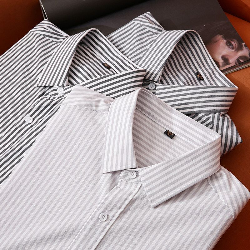 Classic Stripes, Good Elasticity, Easy to Wear, Men's Commuter Wrinkle-Free Shirt, Casual Turn-Down Collar Long-Sleeve Shirt for Men