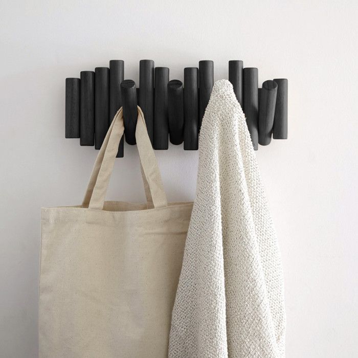 Porte-manteaux - Umbra - Piquet - 5 crochets - Noir - Bois massif