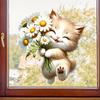 Cute Cartoon Fresh Cat Holding Flowers Window Stickers, Self-Adhesive Double-Sided Visible Decor for Bedroom Dorm Room Study Room Decoration