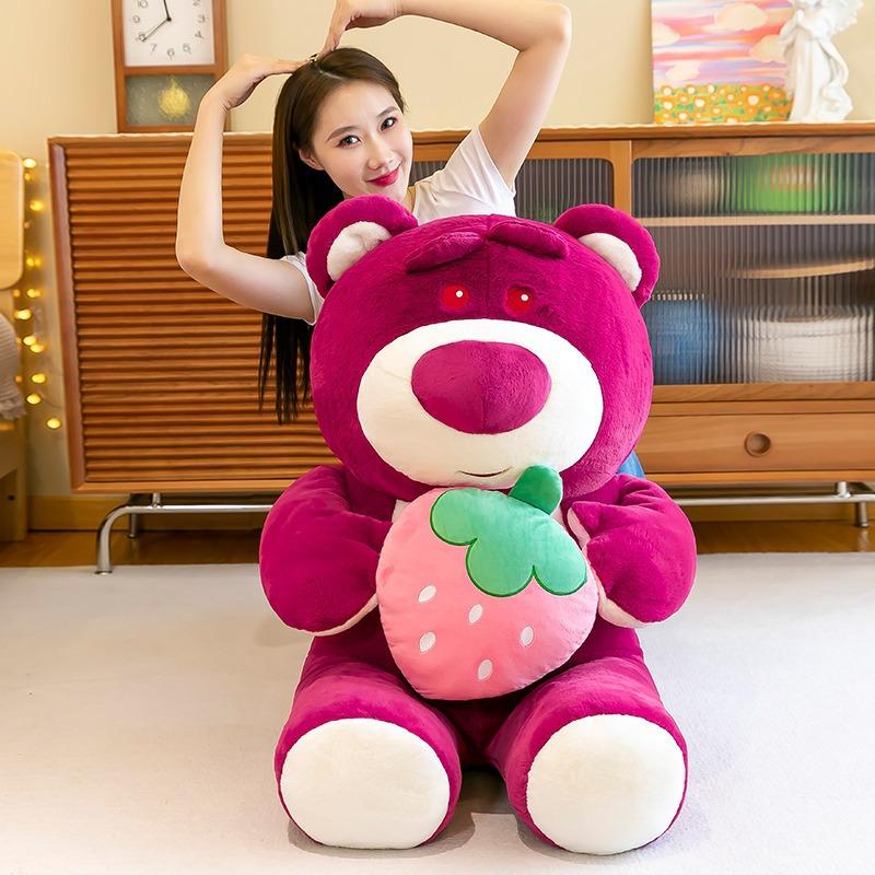 Cute Hug Strawberry Bear Plush Toy Cartoon Anime Strawberry Bear Plush Doll Sleep Pillow Gift for Girlfriend's Birthday
