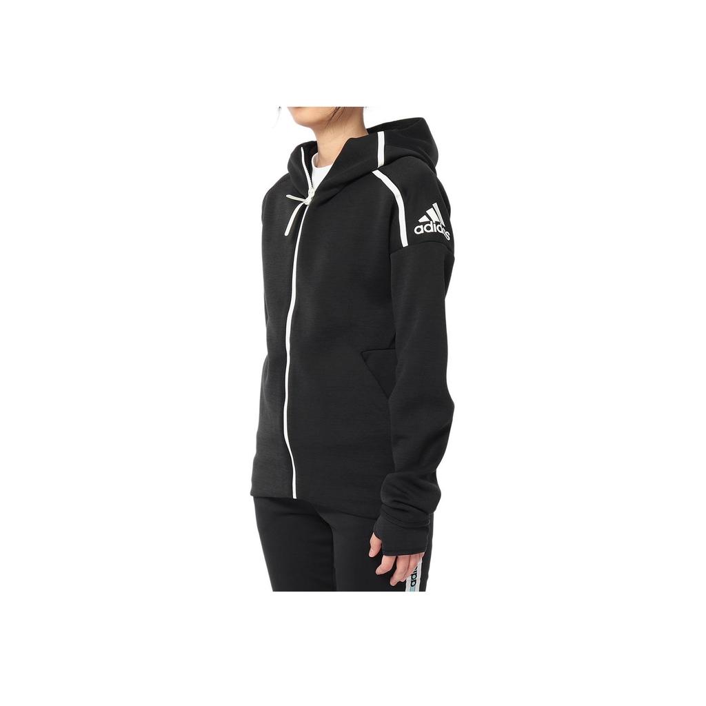 Adidas Hooded Zip Design Logo Print Long Sleeve Jacket Women Jacket Black EA2103