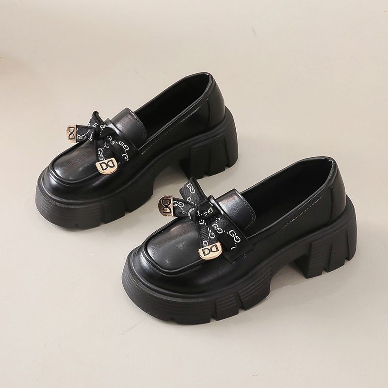 British style fashion versatile one-pedal small leather shoes bow platform thick heel loafers 2025 autumn and winter new models