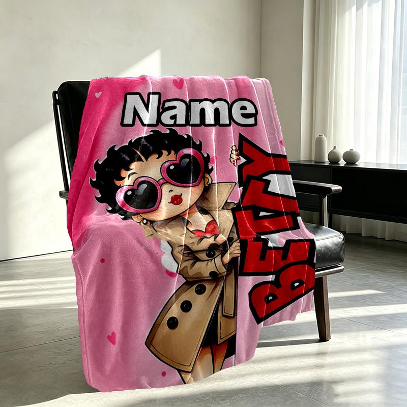 Custom Name Personalized Betty Boop Print Blanket, Home Decor, Bedroom, Sofa, Camping, Couch, Gifts for Birthday Christmas