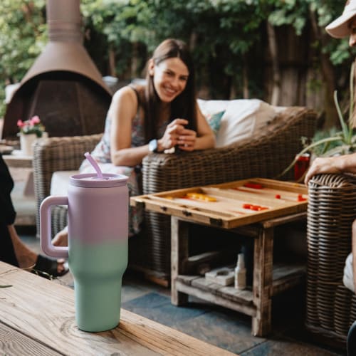 40oz Stainless Steel Vacuum Travel Mug with Handle and Straw, Perfect for Travel, Car, or As a Gift, Perfect for Parties, Office, or Coffee (Purple Gr