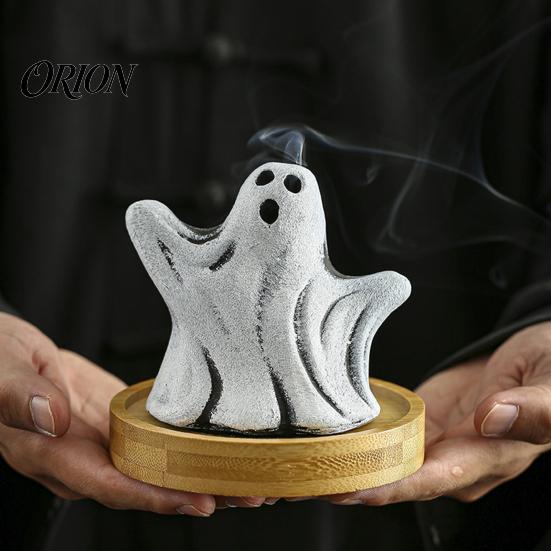 Aromatherapy Ghost Statue Incense Holder, Halloween Cute Ghosts Scents Burner, Resin Unique Burner Waterfall Backflow Decorative Home Desktop