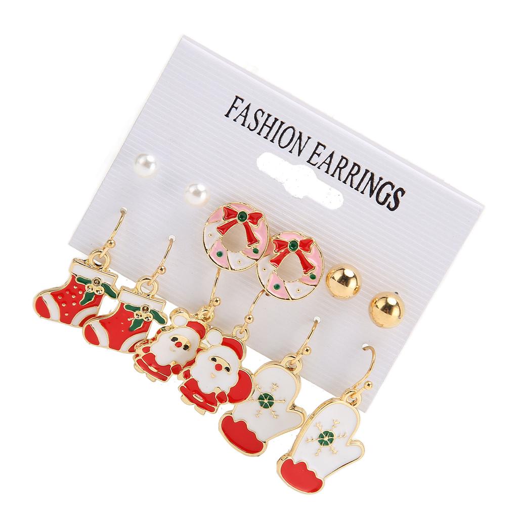 6 Paar Weihnachts-Ohrringe Hübsche Weihnachtsstrumpf-Handschuhe Weihnachtsmann Weihnachts-Schmucksets für Geschenke Partys