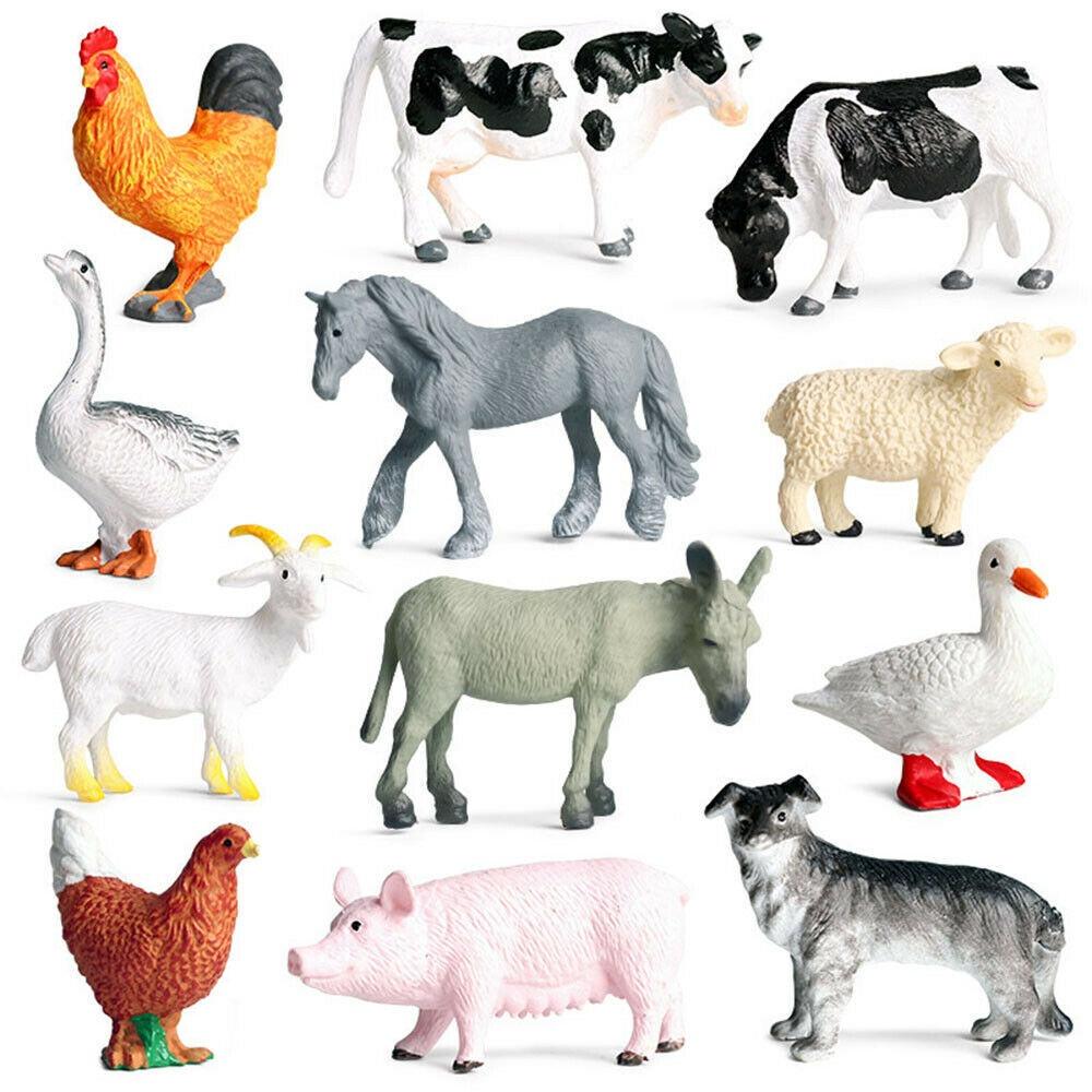 Educational Farm Animal Toy Set For Kids, 12 Miniature Figures Included