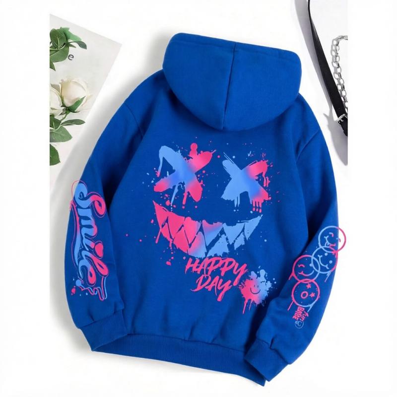 Felice Giorno Stampa Graffiti Felpa con Cappuccio per Bambini Street Hip Hop Felpa con Cappuccio Moda Felpe con Cappuccio Vintage Abbigliamento Ragazzo Ragazza