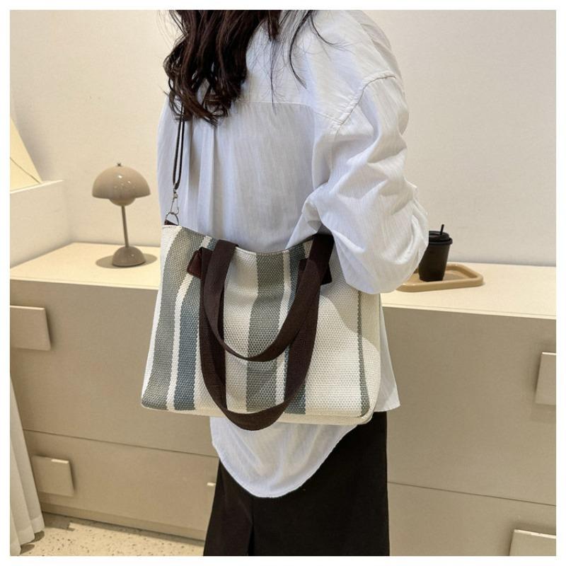 Large capacity women's shoulder bag women's new simple vertical striped casual tote bag fashion handbag