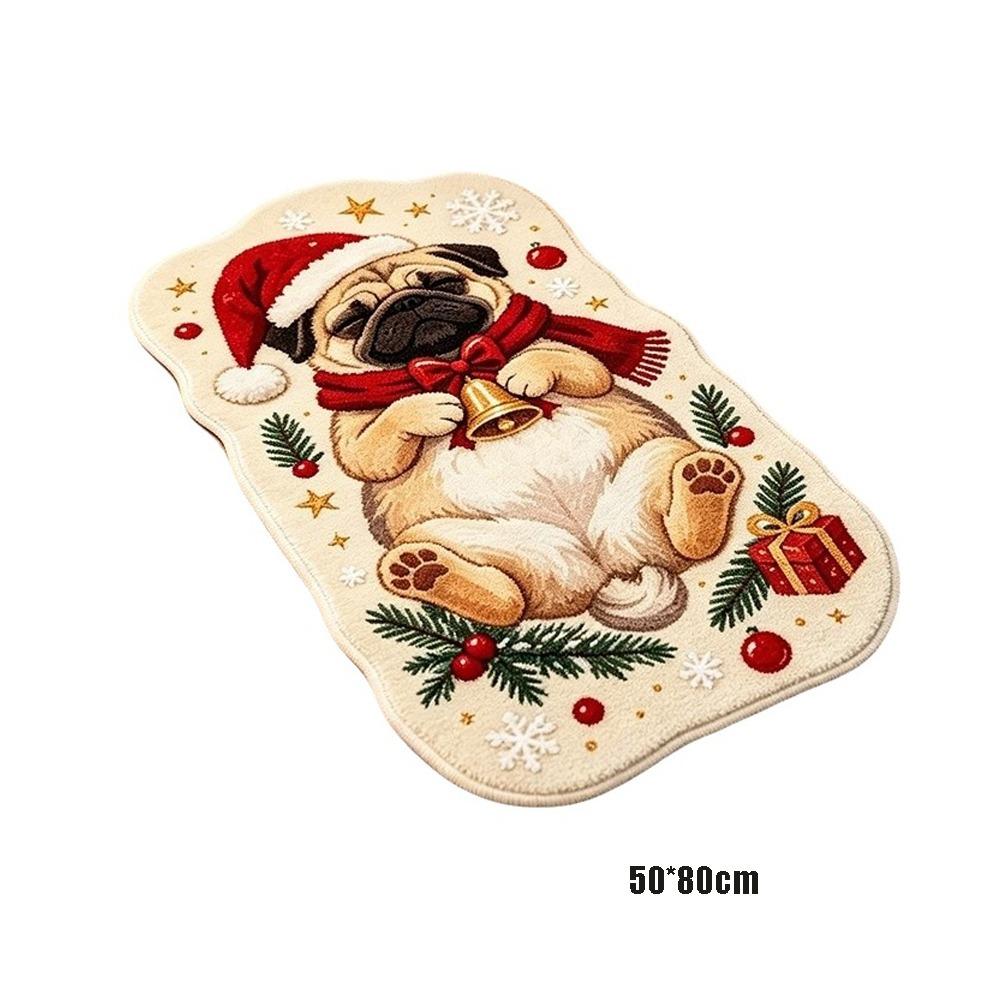 Soft Plush Cartoon Doormat Carpet Christmas Theme Pattern Cat Shaped Mat Entryway