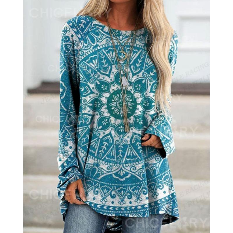 Vintage T Shirt European Pattern 3d Print T-shirt Women Fashion T-shirts Long Sleeve Tops Tees Harajuku Tshirt Ladies Tops Y2k