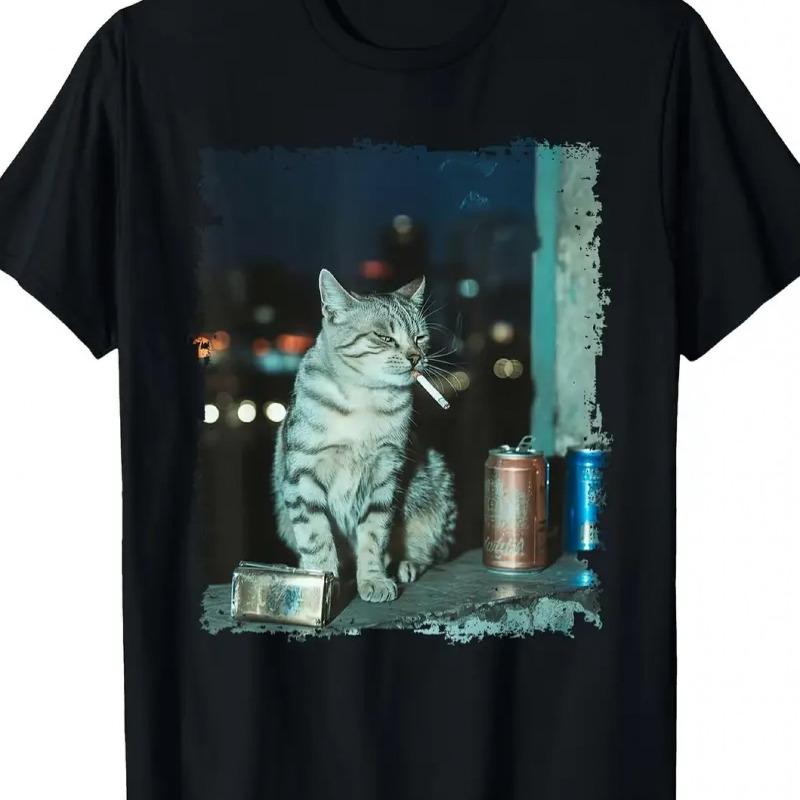 

Funny Smoking Cat Meme T-shirt Generation Z Humorous Pattern Funny Printed T-shirt Suitable for Women Summer Clothing - Men s... S