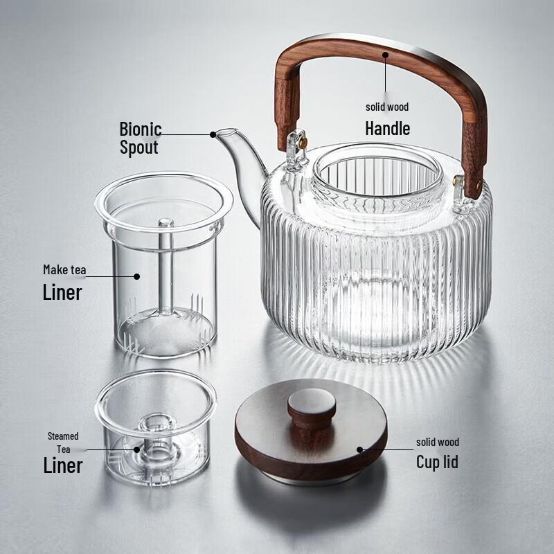 YIHUTEA Glass Tea Set with Lifting Beam Pot and Walnut Stove