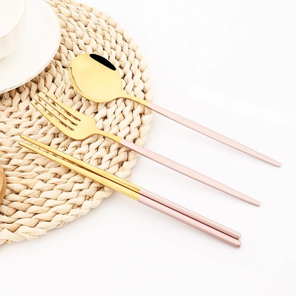 36 ks Černozlatá sada příborů Nůž Vidlička Lžíce Hůlky Sada nádobí Nerezové ocelové dortové vidličky Čajové lžičky Stolní nádobí Příbory