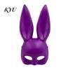 Funny Cartoon Rabbit Mask Halloween Bunny Half Face Mask, Costume Prop with Long Ear Strap Ears, Plastic Cosplay for Adults, Masquerade Party