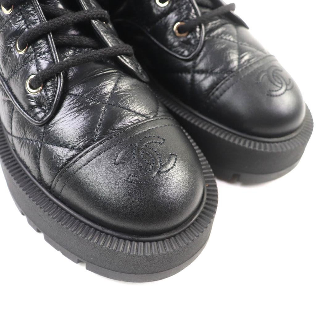 CHANEL short boots black leather Women 38 24A G45833 Used