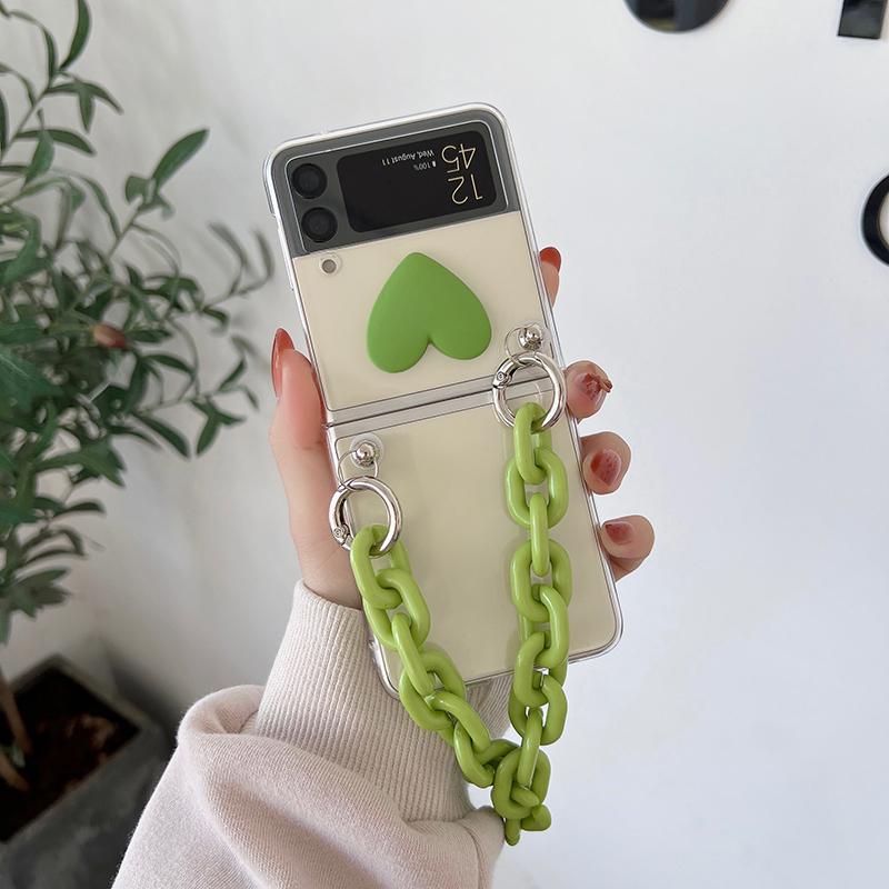 Sött 3d Godisfärgat Hjärta Bärbart Handkedja Telefonskal För Samsung Galaxy Z Flip 3 5g Transparent Hårt PC-skydd För Z Flip