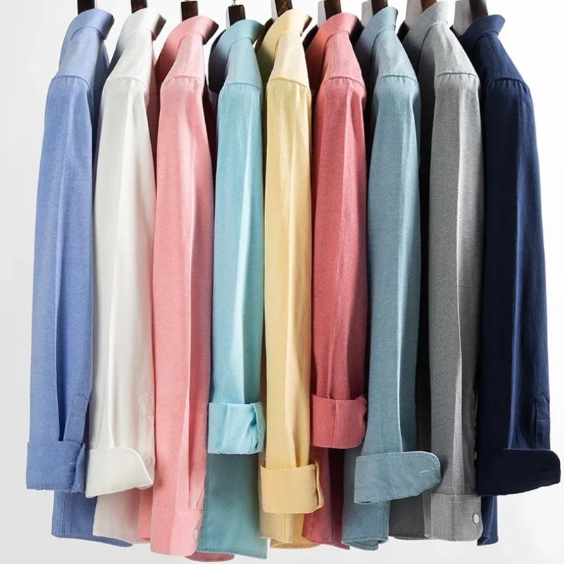 5XL 4XL Oxford 100% Pure Cotton Men's Solid Color Long Sleeve Shirt Casual Formal Large Size Blue White Shirt Men's Long Sleeve