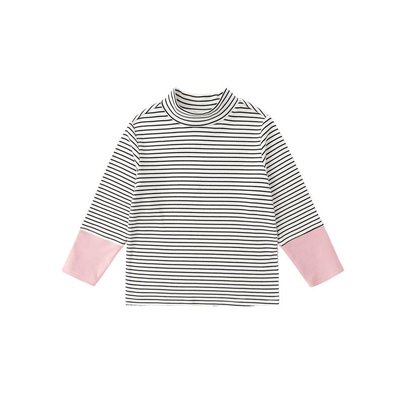 Girls' Striped High-Neck Long-Sleeve Tee