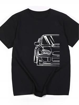 MenS Japanese JDM Tuner Car Graphic TShirt Subie Impreza WRX STI Design Black with White Line Art Crew Neck Casual Tee