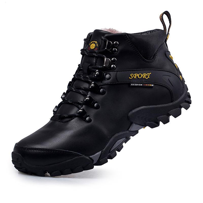 New autumn and winter leather hiking shoes men's outdoor shoes travel shoes high-top hiking shoes waterproof velvet climbing shoes