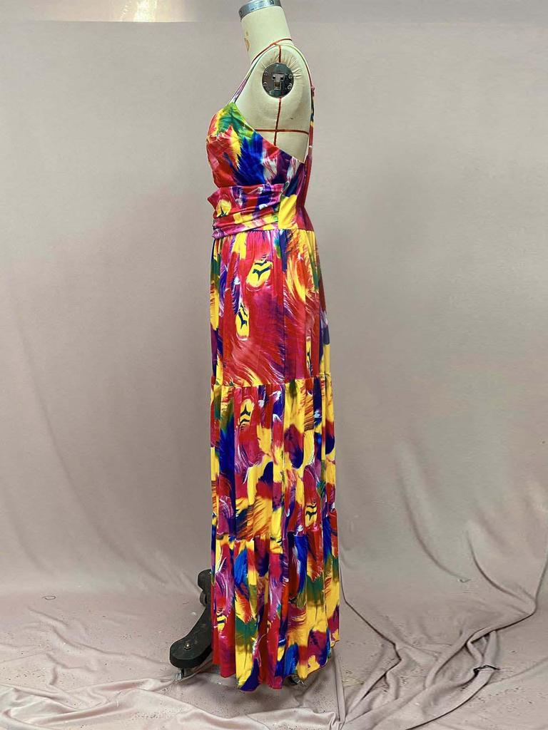 2025 European & American Sexy Sleeveless Backless Printed Maxi Dress for Women