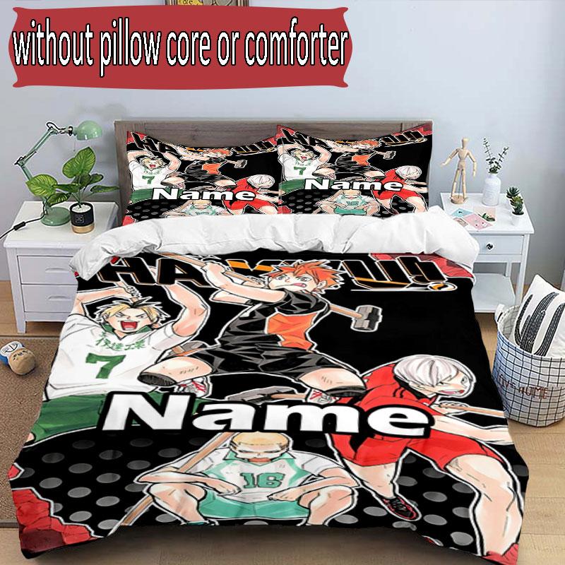 3-teiliges Bettbezug-Set (1 * Bettbezug + 2 * Kissenbezug, ohne Kern), Maßgeschneidertes Haikyu Muster Bettwäscheset, Heim Schlafzimmer Dekor Geschenk