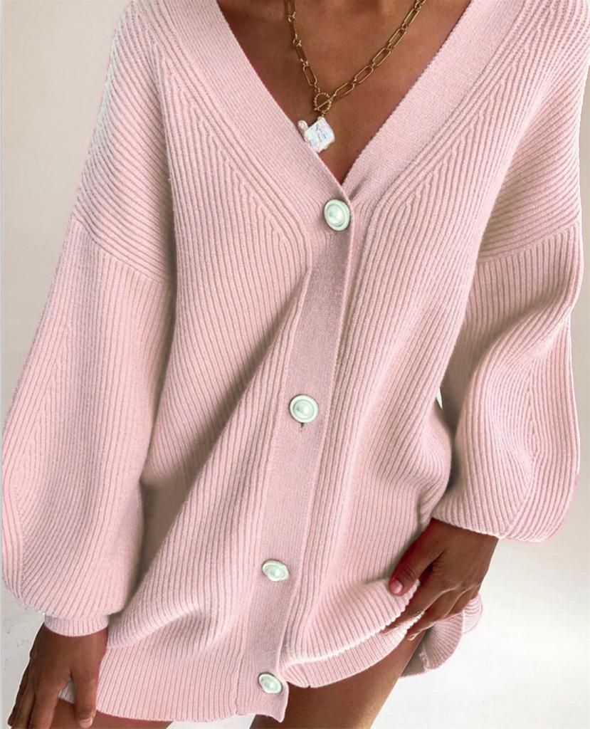 New Autumn Winter Casual Loose Solid Color Long-sleeved Pearl Button Sweater Cardigan Jacket for Women