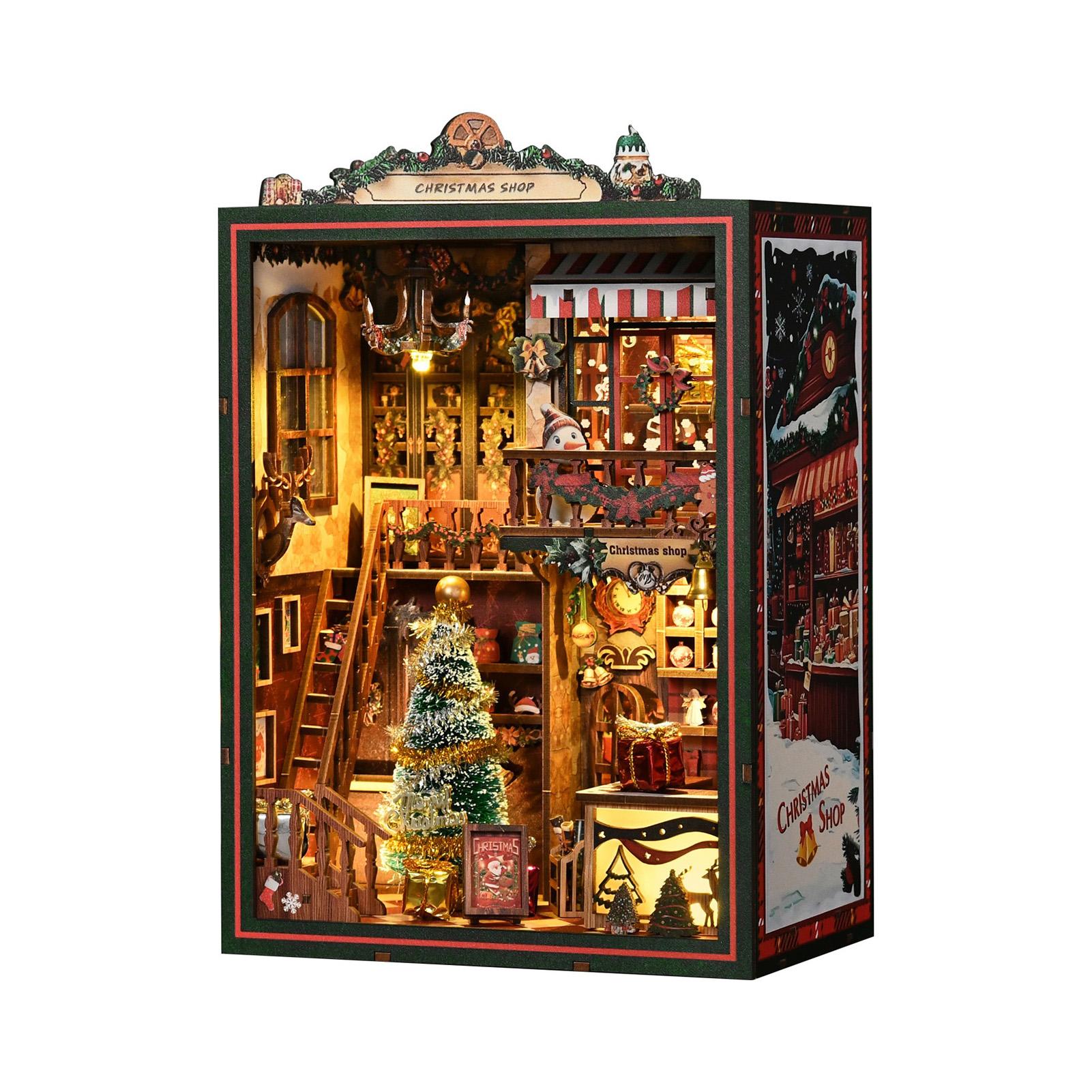 

Миниатюрный кукольный домик-книжная полка с LED-подсветкой, 3D-пазл, модель рождественского магазина, коллекционная серия для подарка