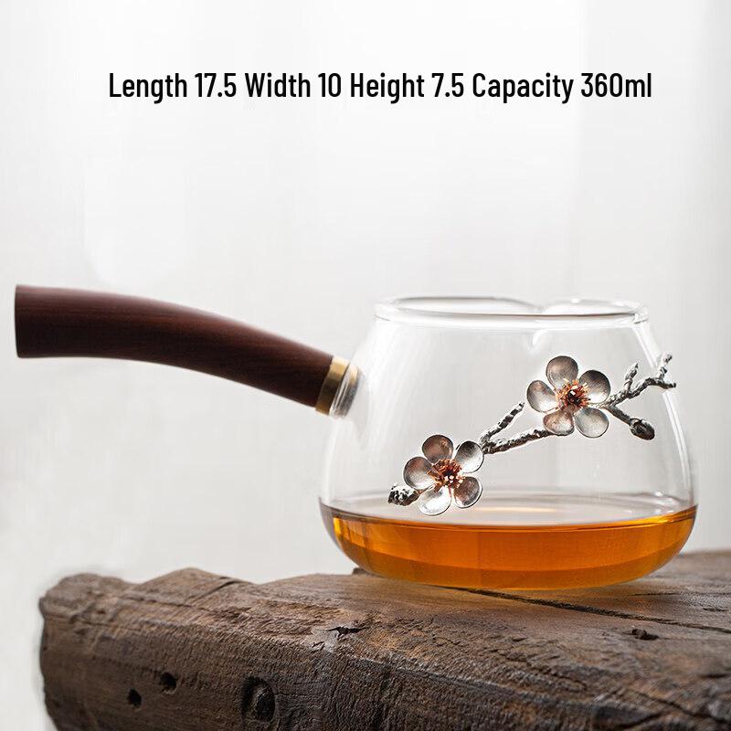 Qiwei Vintage Grid Glass Tea Pitcher with Wooden Side Handle