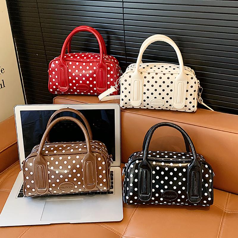 Crossbody Bag for Women Barrel Shape Mini Top Handle Purse PU Leather Polka Dot Pattern Cute Handbag Adjustable Strap Daily Use