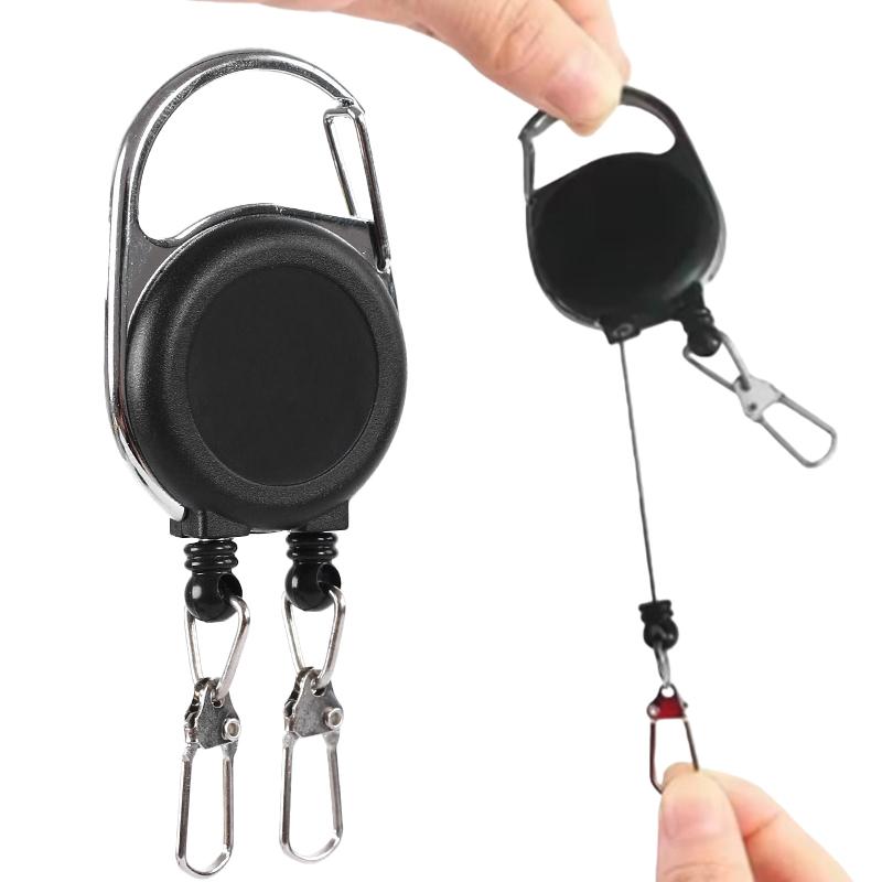 1pc Creative Double Headed Retractable Keychain Practical Badge Holder Reel with Reel Cord Durable Keyring Anti-lost Keys