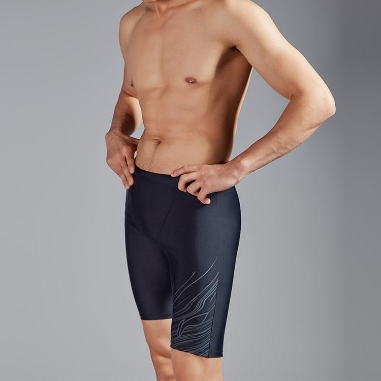 Li Ning Swimming Series Printed Mid Waist Straight Leg Swim Trunks Men swimwear Black ASLT091-1