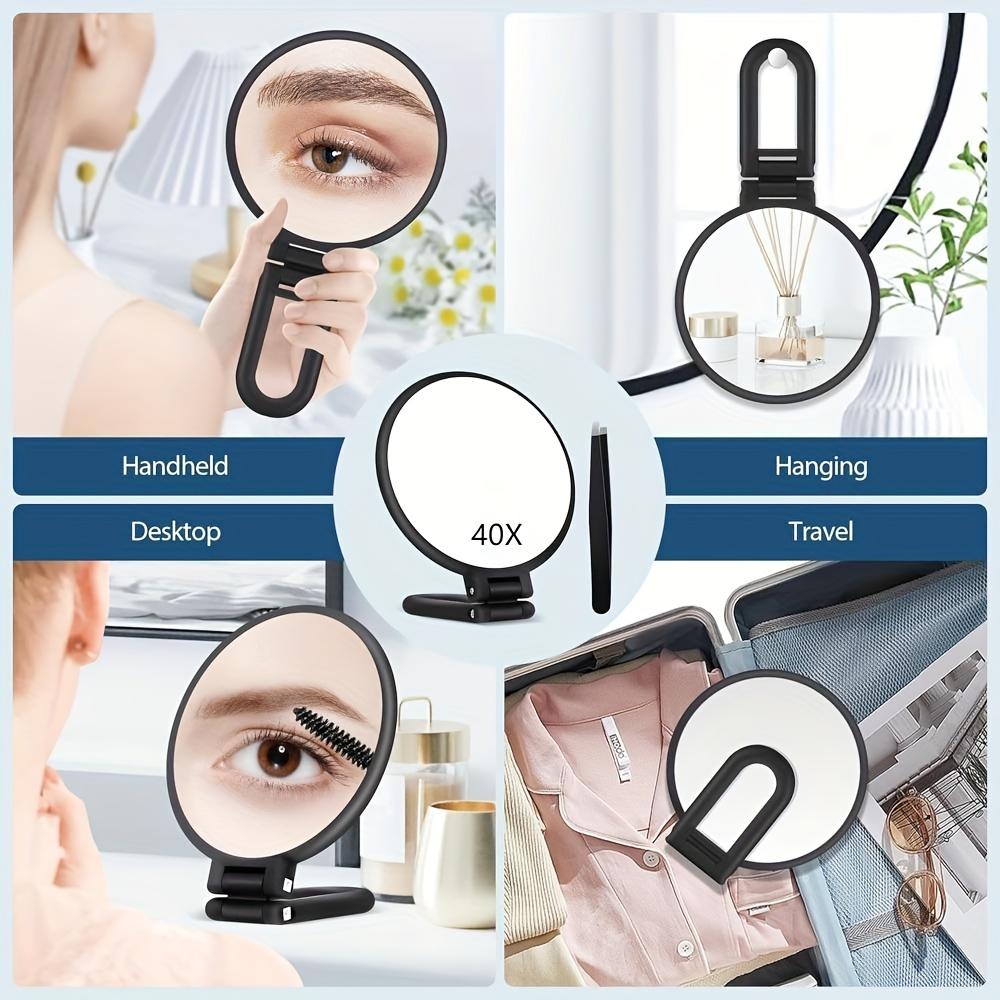 30X Magnifying Makeup Mirror, Handheld Double-Sided Folding Mirror, One Magnifying Glass and One Standard Glass, 360-Degree Rotating Adjustable Handle