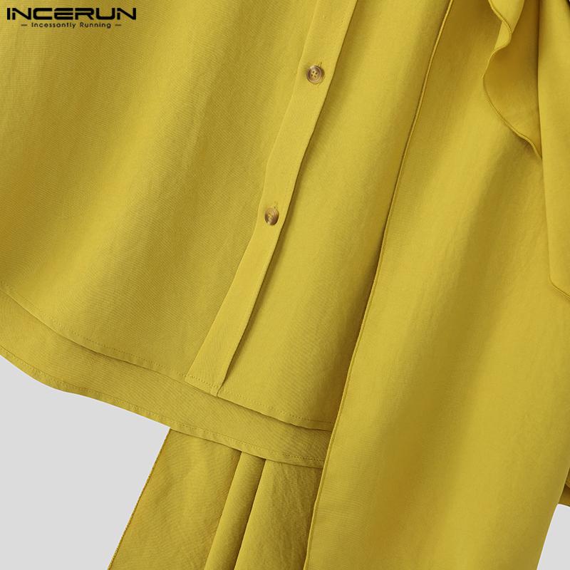 INCERUN Чоловічі сорочки-кейпи з лацканами, короткими рукавами, ґудзиками, рюшами, клаптиковою технікою, повсякденного стилю