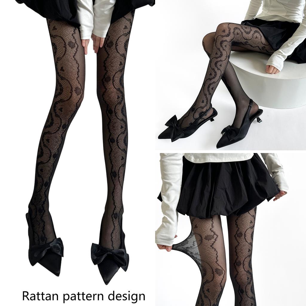Summer Thin Sheer Patterned Stockings for Women Sweet Lace Fishnet Stockings Pantyhose High Waist Pantyhose Tights