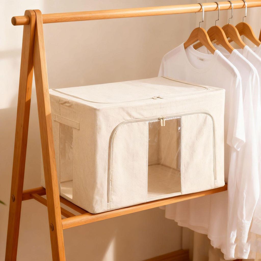 Tianshan Cotton Linen Clothes Storage Box with Steel Frame & Washable PP Board