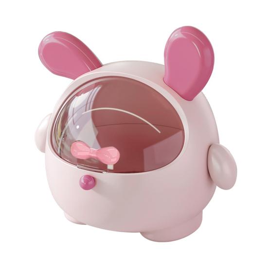 

Storage Box with Transparent Sliding Cover Organizer Cute Cartoon Ear Design Tidy Box for Desktop Organization Snacks розовый