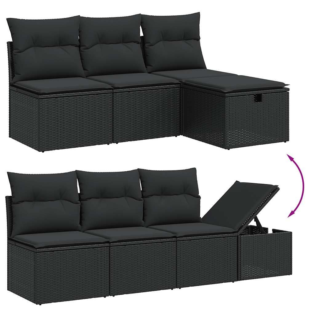8 piece Garden Sofa Set with Cushions Black Poly Rattan