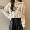 Half zipper PO neck sweater women's thin loose drawstring hem real shot short long sleeves on clothes