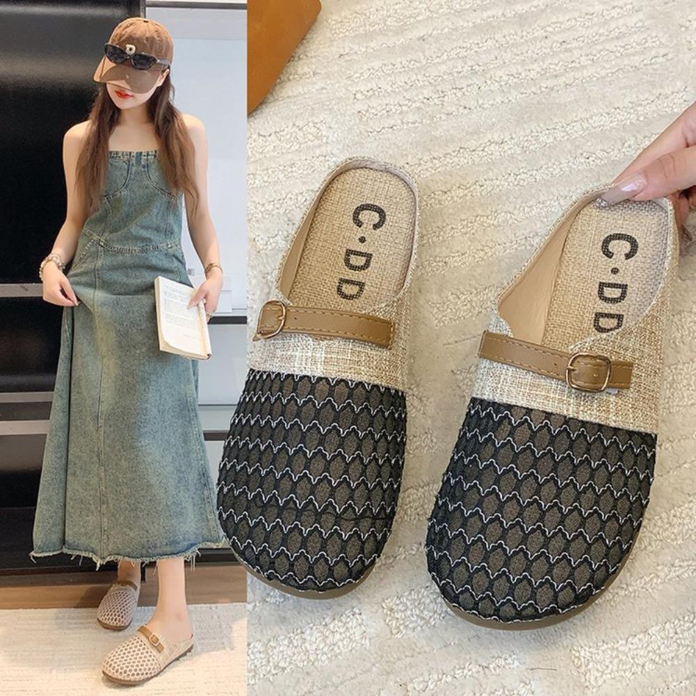 Fashion Women Shoes 2025 Summer New Fashion Round Toe Metal Decoration Half Drag Shoes Comfort Non Slip Soft Sole Outdoor Casual Sandals