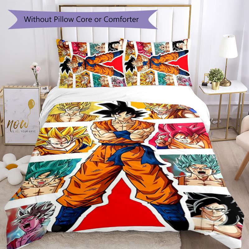 Goku 3pcs Bedding Set Duvet Cover Closure Includes 1 Duvet Cover & 2 Pillowcases for All Seasons Bedroom Home Dorm Decor